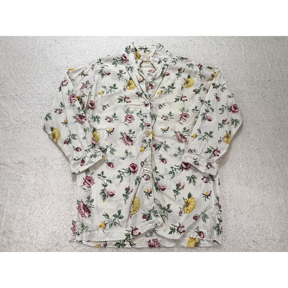 VTG Victoria Secret Gold Label Nightie Sleep Button Shirt Blouse Floral Cottage